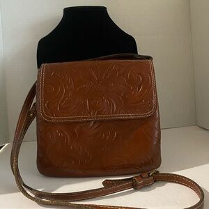 Patricia Nash Balluri Tooled Florence Tan Leather Crossbody Bag